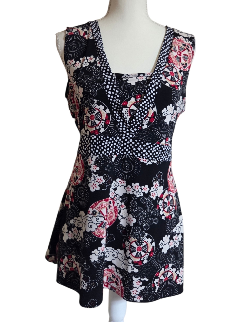 Black & Red Floral-Print Sleeveless Top